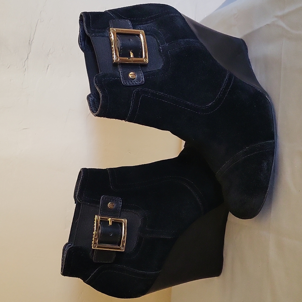 Tory Burch Black Ankle Boots with Gold Buckle